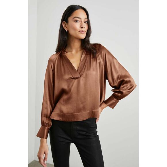 Rails Tops - Rails Wynna Top Cedar Brown/Orange Silky Blouse SZ SMALL MSRP $234 EUC